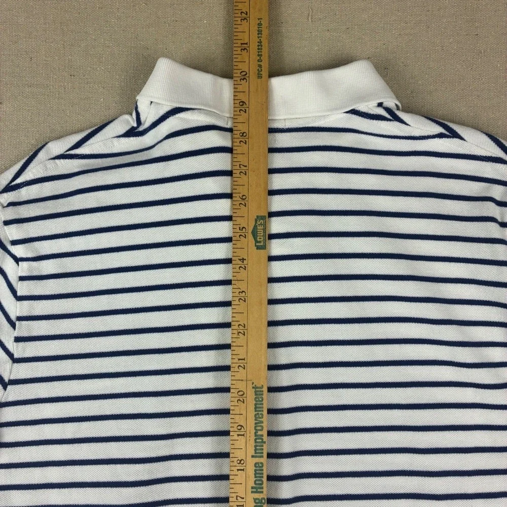 Polo Ralph Lauren Polo Shirt Mens L White Navy Blue‎ Striped Custom Fit Preppy